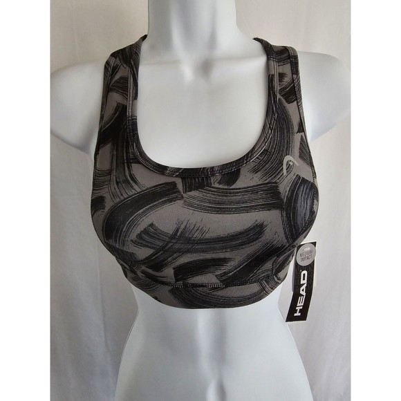 HEAD Black Gray Geometric Dri -Motion T- Back Sports Bra Top Size XS - Picture 1 of 8